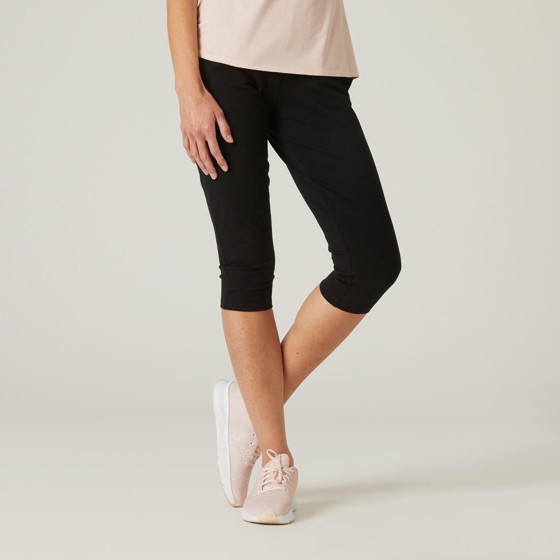 Women's Fitness Cropped Bottoms 500 with Pockets - Black