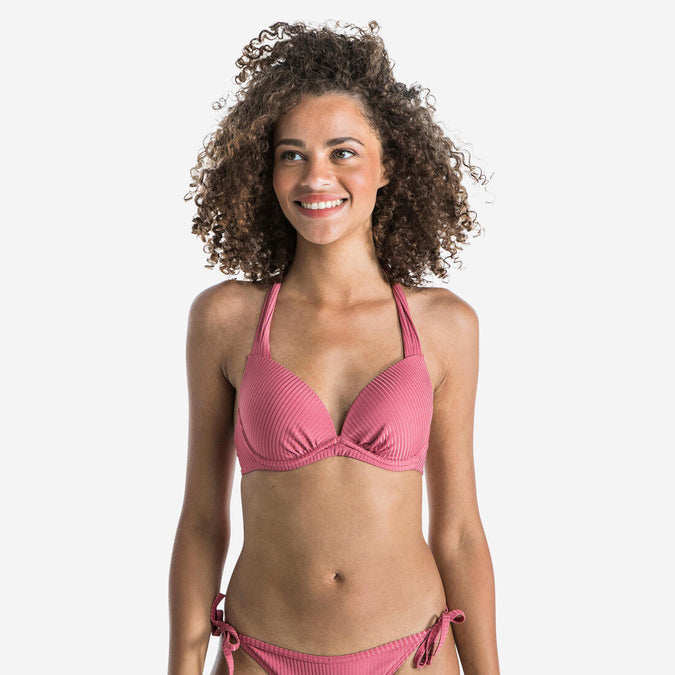 





Women's Push-Up Swimsuit Top with Fixed Padded Cups ELENA - RIBBED PLAIN PINK, photo 1 of 9