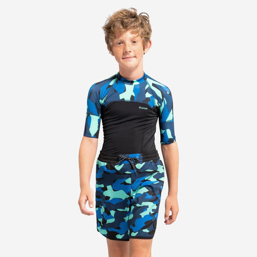 





Boy's short-sleeved anti-UV T-shirt - 500 Camo black blue