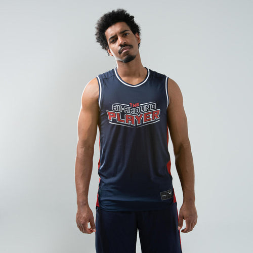 





Men's Reversible Sleeveless Basketball Jersey T500R - Blue/Garnet Red