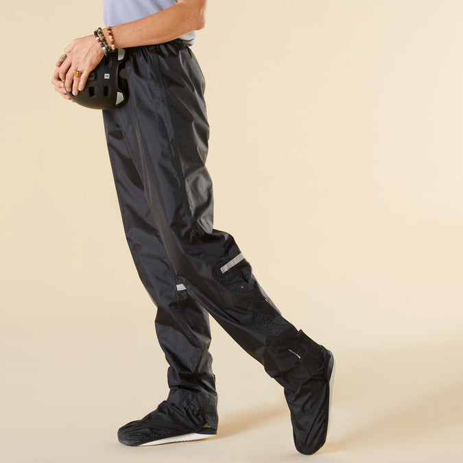 





City Cycling Rain Overtrousers with Built-In Overshoes 100 - Black, photo 1 of 14