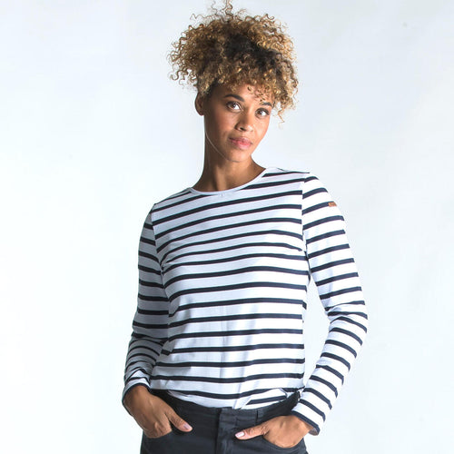 





Women's Sailing Long-sleeved Sailor's T-short 100 blue white