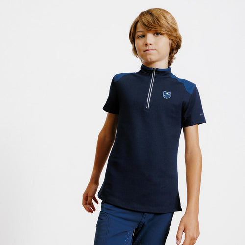 





Kids' Horse Riding Short-Sleeved Zip Polo Shirt 500 - Navy