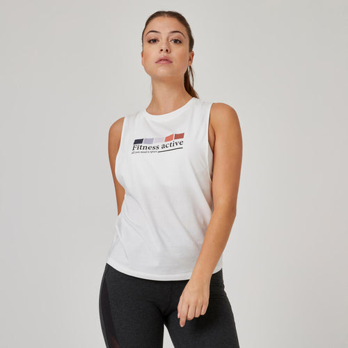 





Women's Crew Neck Cotton Fitness Tank Top 500 Cosmeto - Glacier White