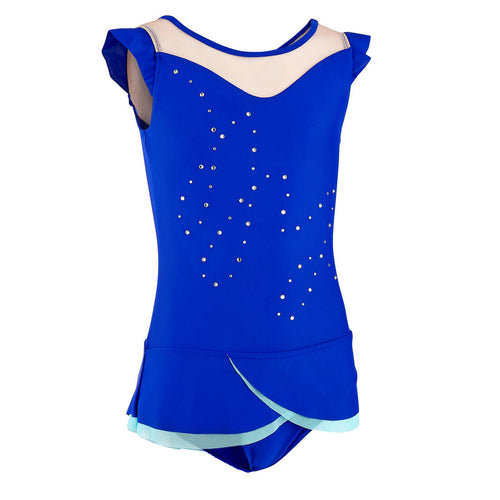 





Girls' Rhythmic Gymnastics (RG) Sleeveless Skirted Leotard - Blue Rhinestone