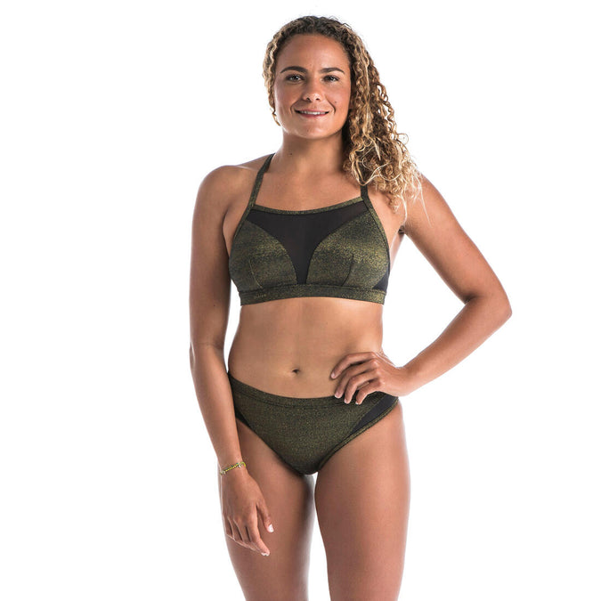 





Women's Surfing Swimsuit Crop Top Double Flat Clasp ELISE - SPARKLE GOLD, photo 1 of 9