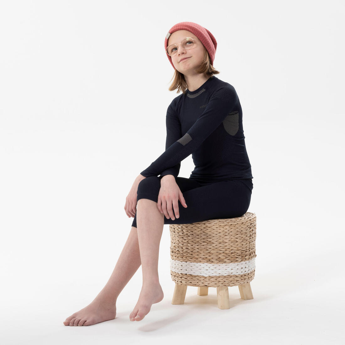 KIDS’ SKI BASE LAYER TOP - BL 500 SEAMLESS - BLUE & SAND