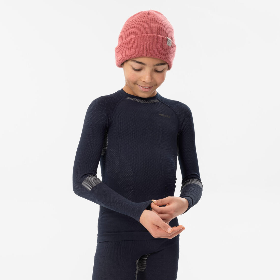 KIDS’ SKI BASE LAYER TOP - BL 500 SEAMLESS - BLUE & SAND