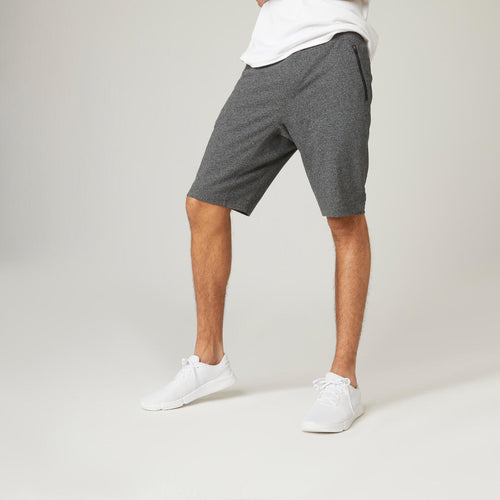 





Fitness Long Slim-Fit Stretch Cotton Shorts with Zip Pockets - Dark Grey