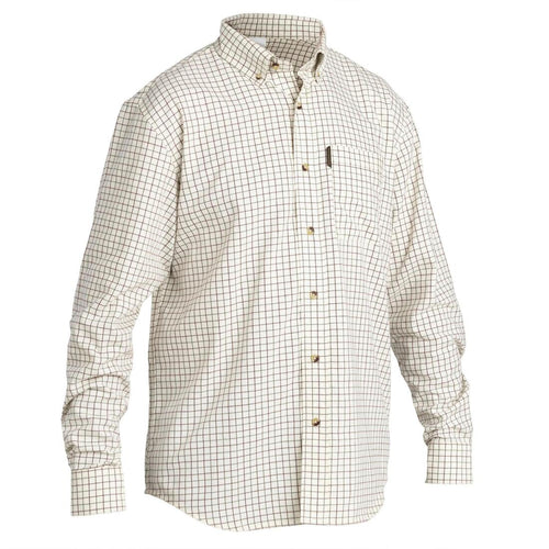 





Men's Hunting Long-sleeved Breathable Cotton Shirt - 100 checked white.