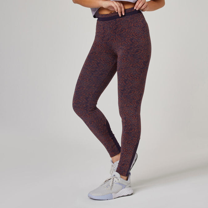Stretchy High-Waisted Cotton Fitness Leggings with Mesh - Brown