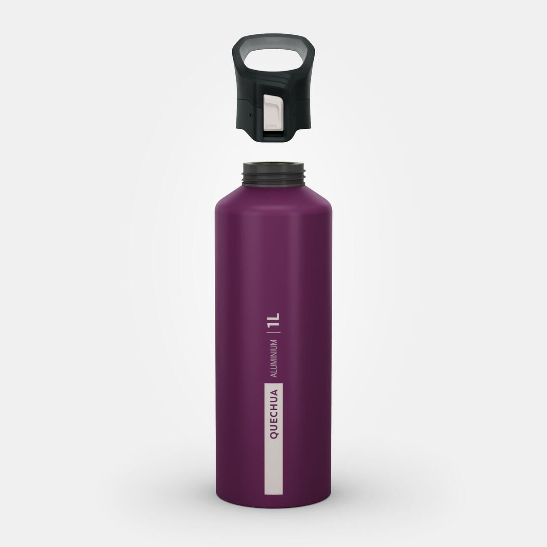 1 L aluminium water bottle with quick opening cap for hiking