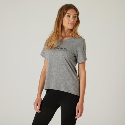 





Women's Short-Sleeved Straight-Cut V-Neck Cotton Fitness T-Shirt 515 - Grey