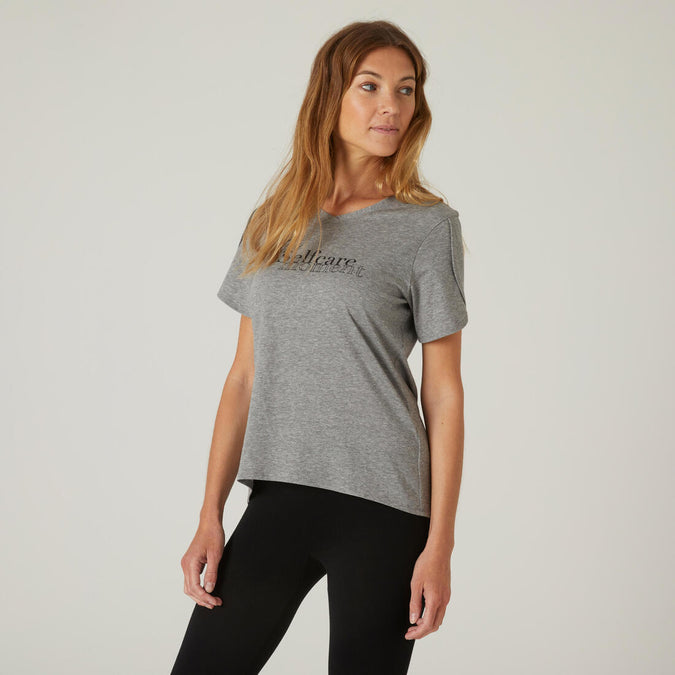 





Women's Short-Sleeved Straight-Cut V-Neck Cotton Fitness T-Shirt 515 - Grey, photo 1 of 7